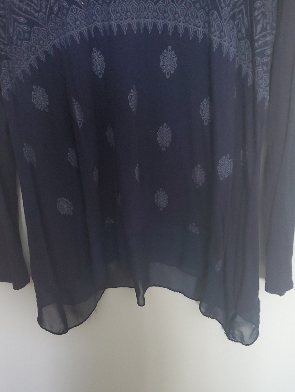 B.L.E.U. Navy Long-Sleeve Embellished Peasant Top - Picture 6 of 8